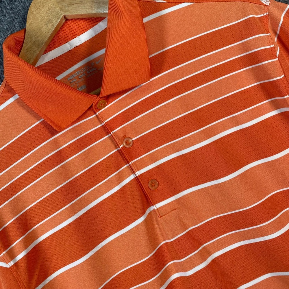 Nike Golf Tour Performance Polo Mens Large Orange White Striped Dri-FIT Shirt
